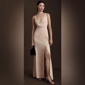 Anthropologie BHLDN Piper V-Neck Side-Slit Satin Gown NWT